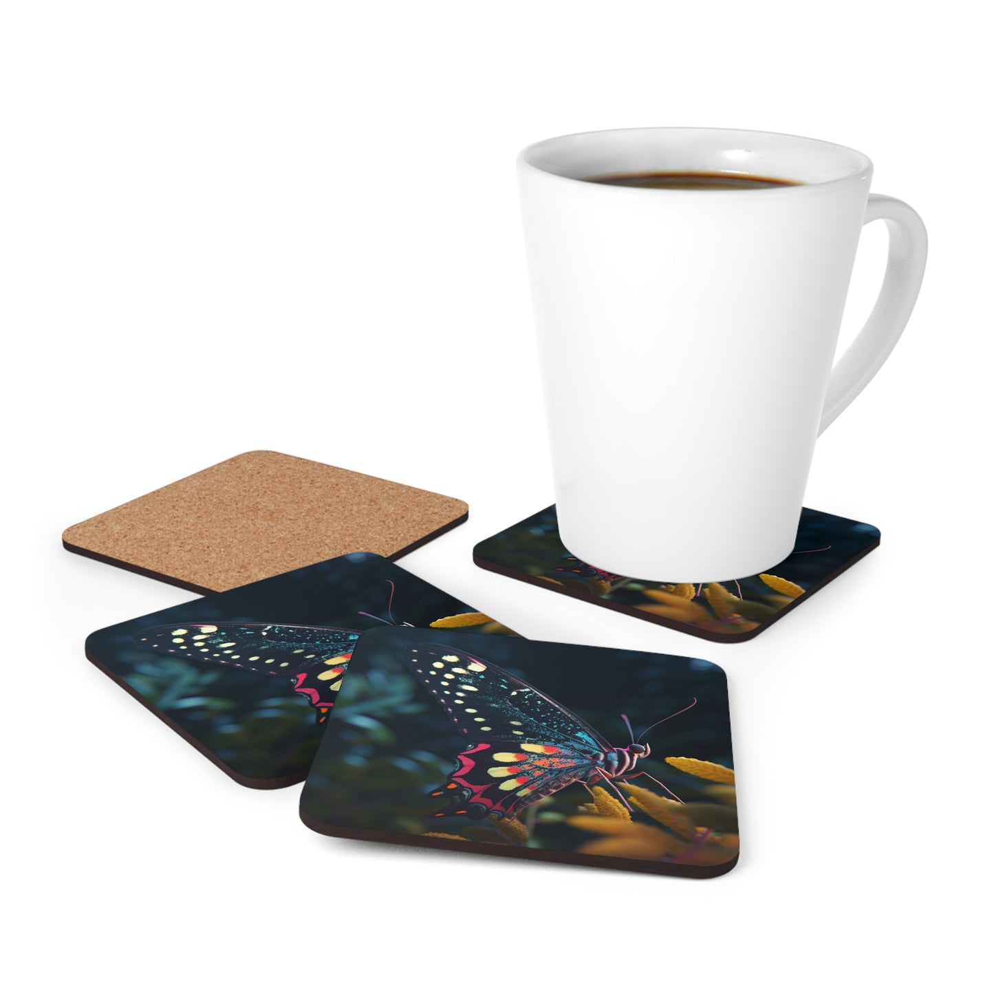 Corkwood Coaster Set Hyper Colorful Butterfly Macro 2
