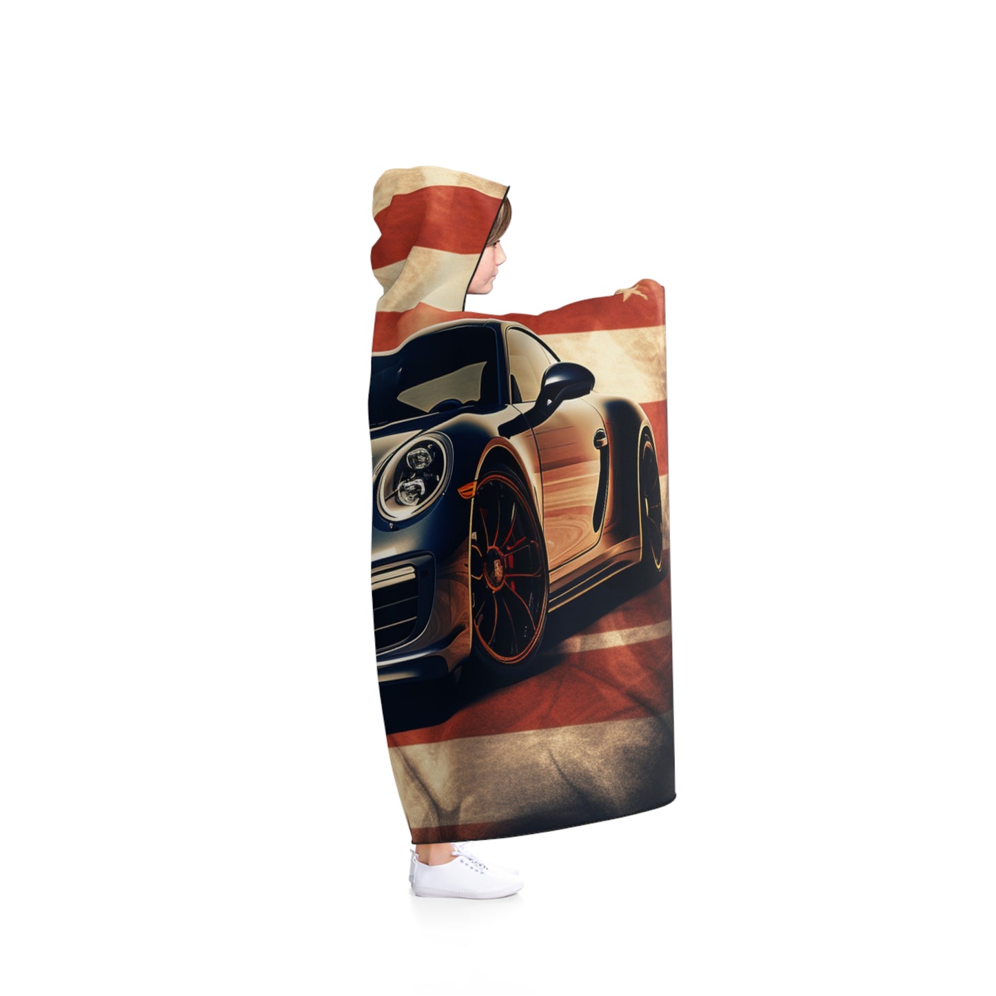 Hooded Blanket Abstract American Flag Background Porsche 3