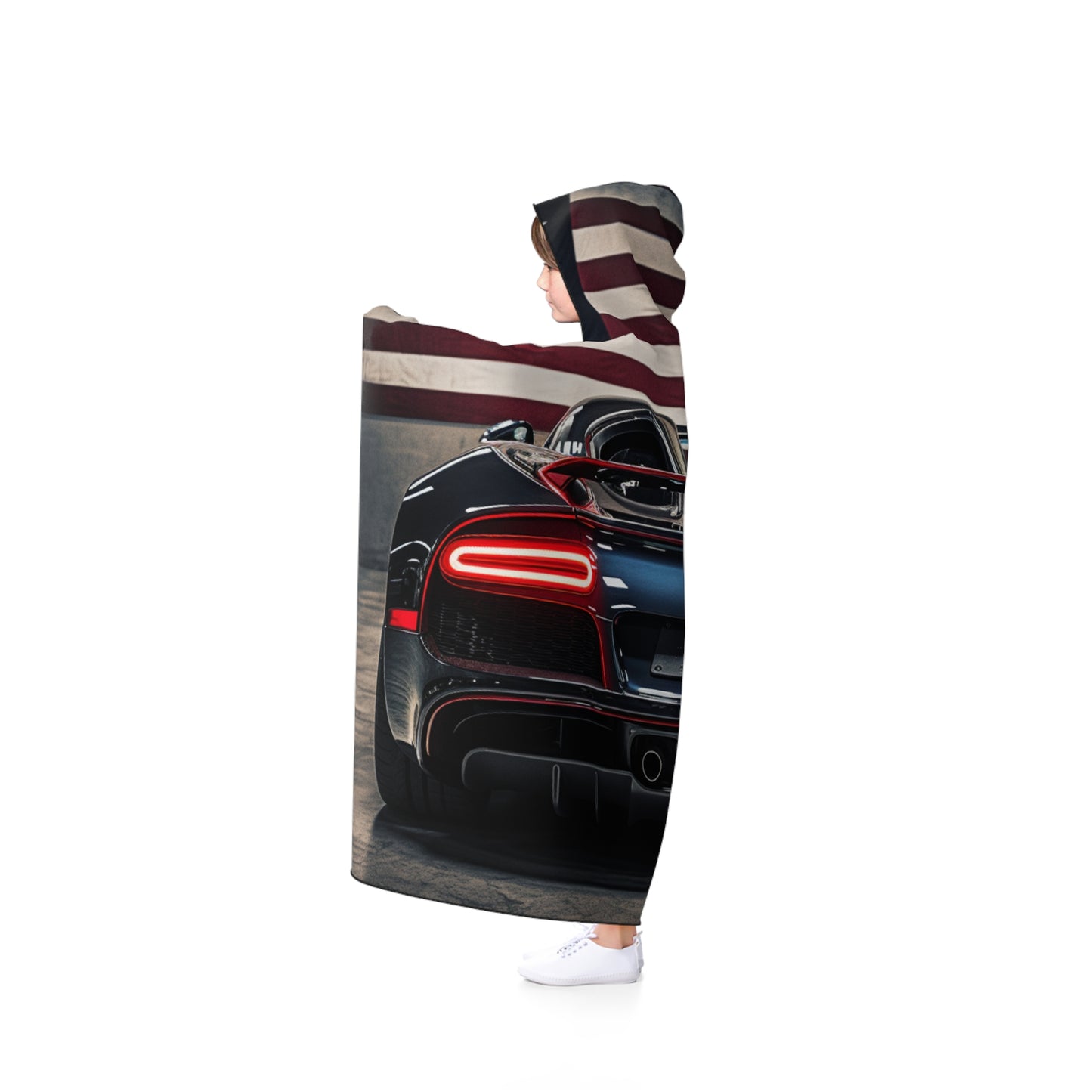 Hooded Blanket American Flag Background Bugatti 4