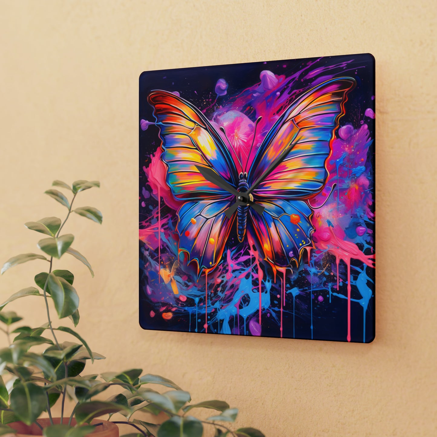 Acrylic Wall Clock Pink Butterfly Flair 3