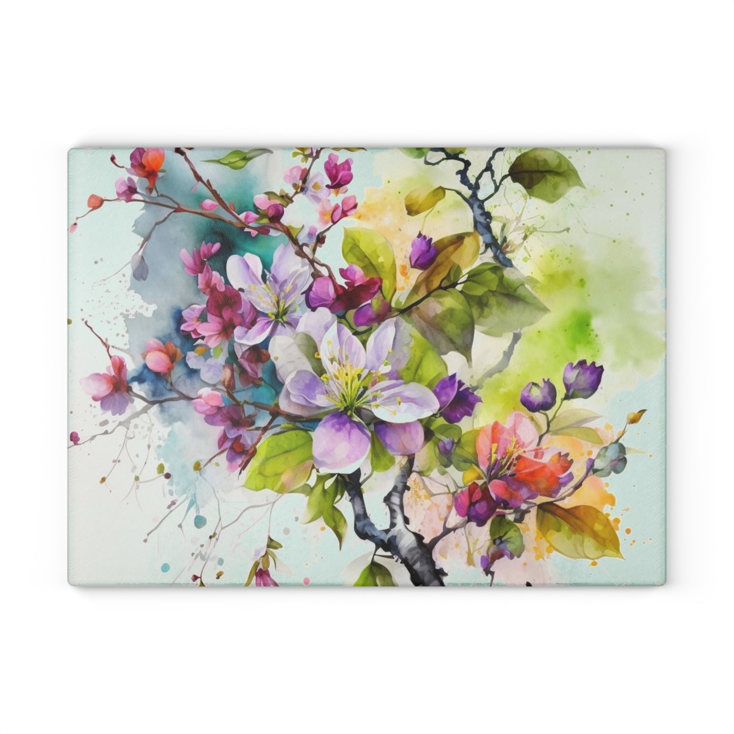 Glass Cutting Board Mother Nature Bright Spring Colors Realistic Watercolor 4
