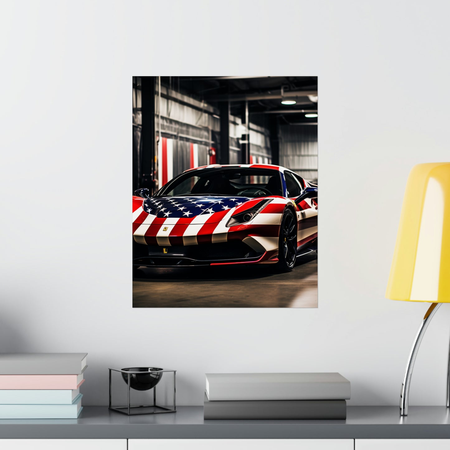 Premium Matte Vertical Posters American Flag Farrari 3