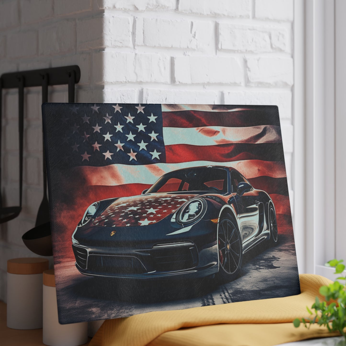 Glass Cutting Board Abstract American Flag Background Porsche 2