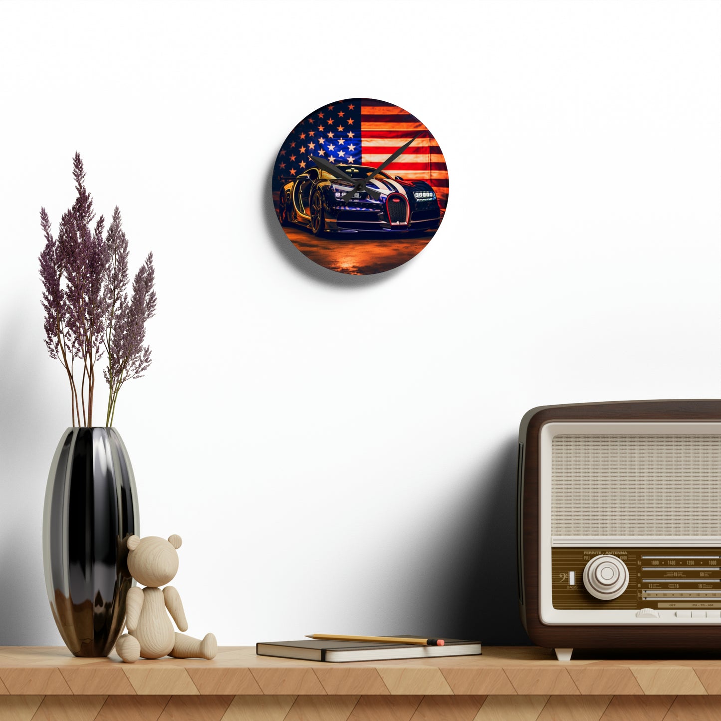 Acrylic Wall Clock Macro Bugatti American Flag 4