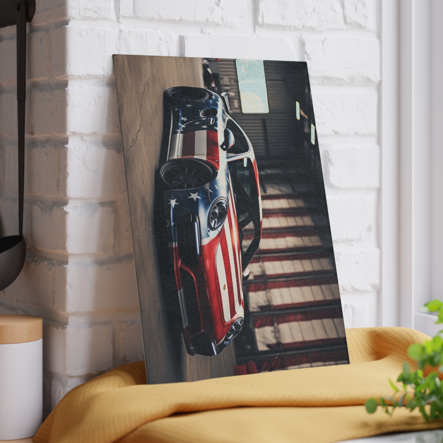 Glass Cutting Board American Flag Porsche 2