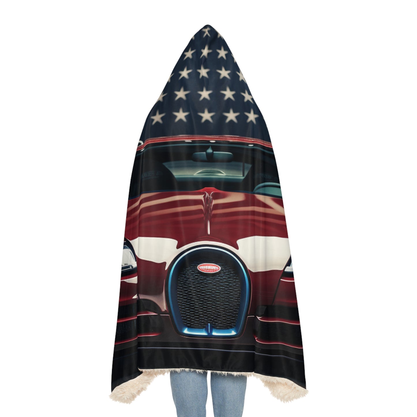 Snuggle Hooded Blanket American Flag Background Bugatti 1