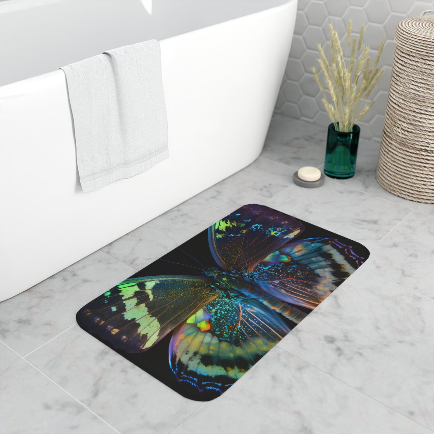 Memory Foam Bath Mat Neon Butterfly Flair 4