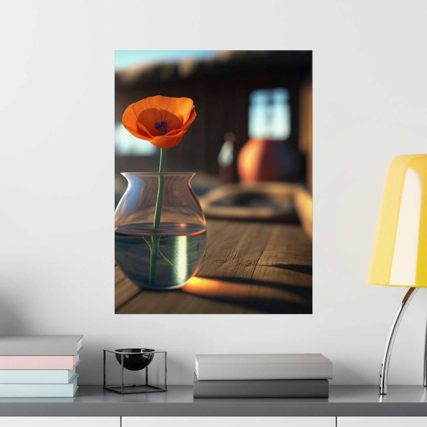 Premium Matte Vertical Posters Poppy in a Glass Vase 2