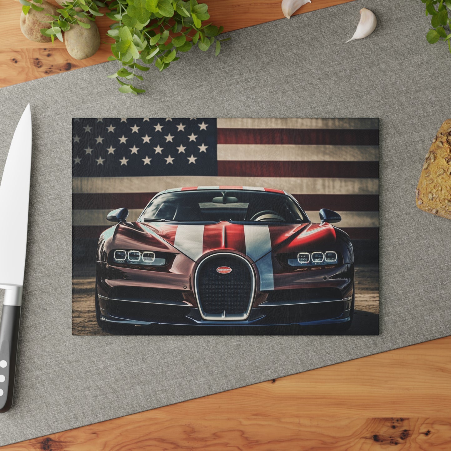 Glass Cutting Board Bugatti Flag 1