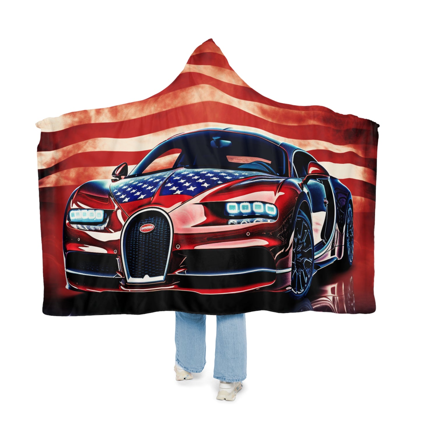 Snuggle Hooded Blanket Abstract American Flag Background Bugatti 3