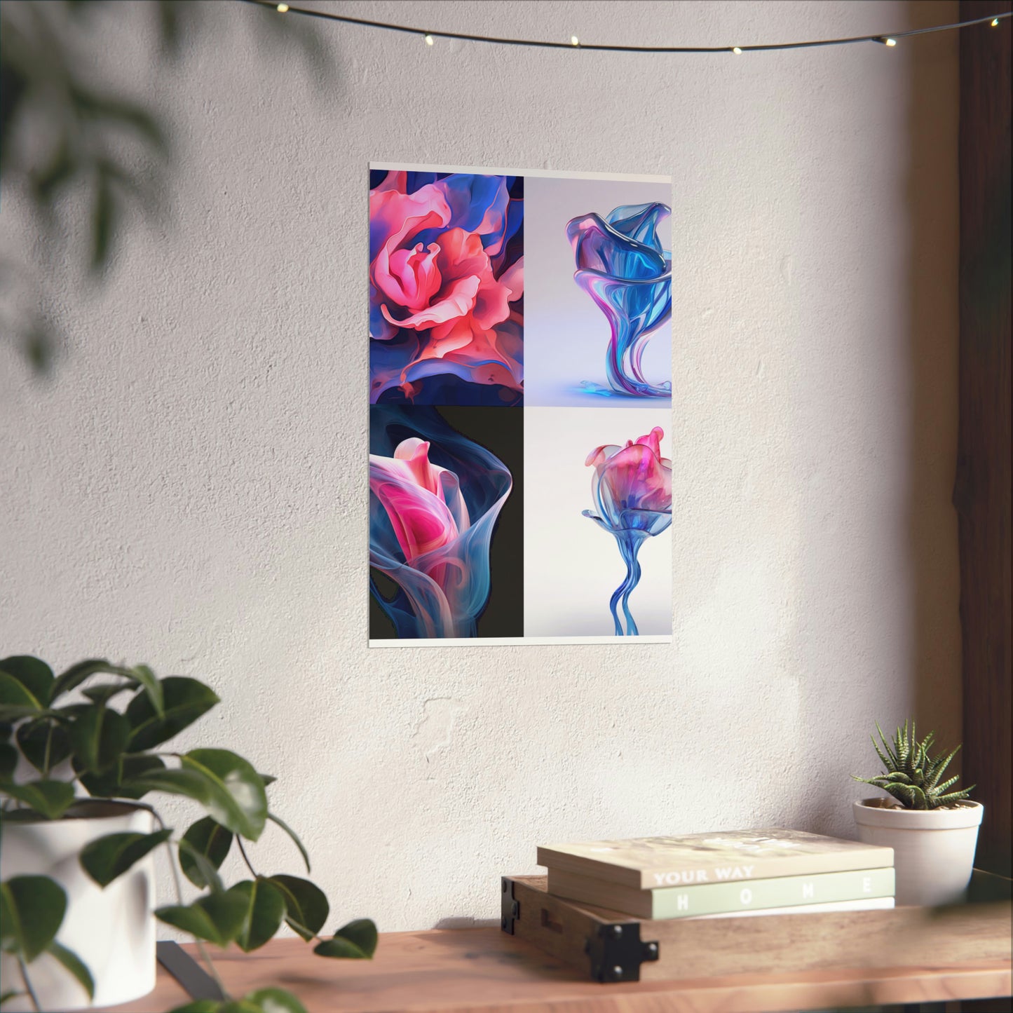 Premium Matte Vertical Posters Pink & Blue Tulip Rose 5