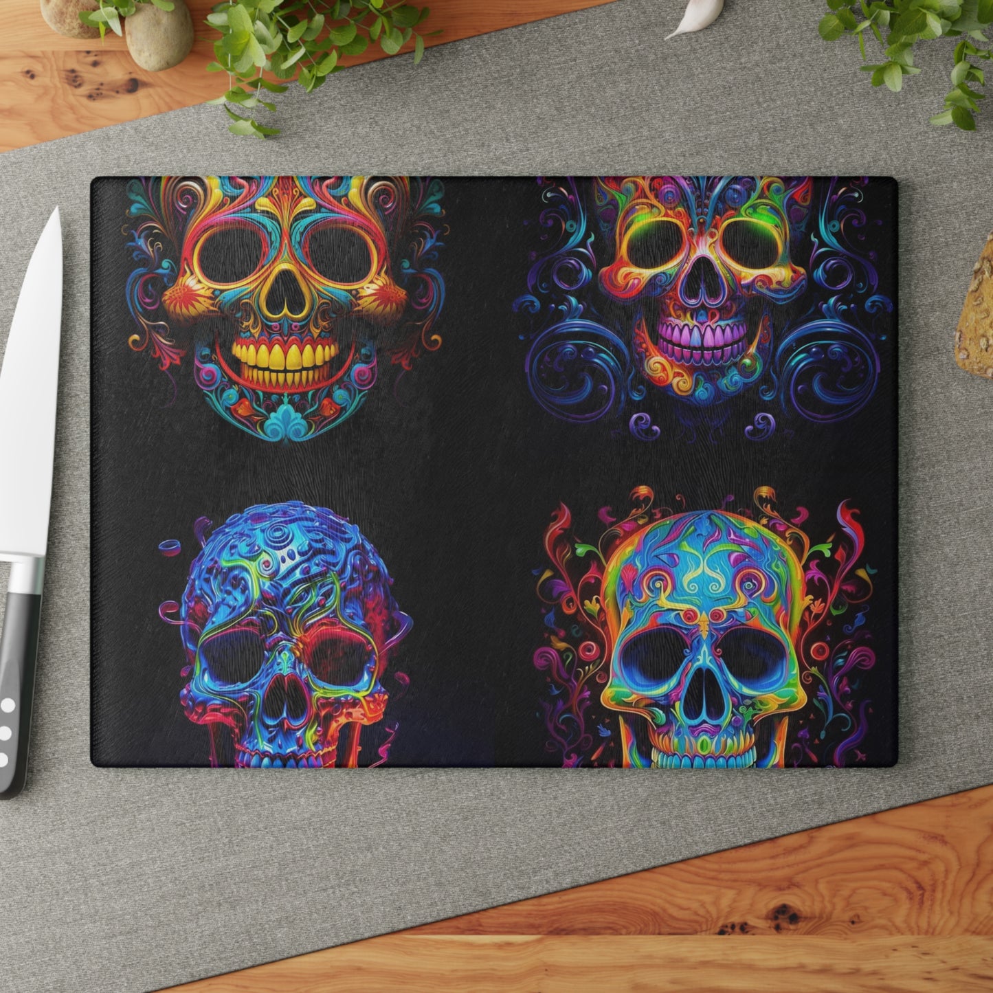 Glass Cutting Board Macro Skull Color 5