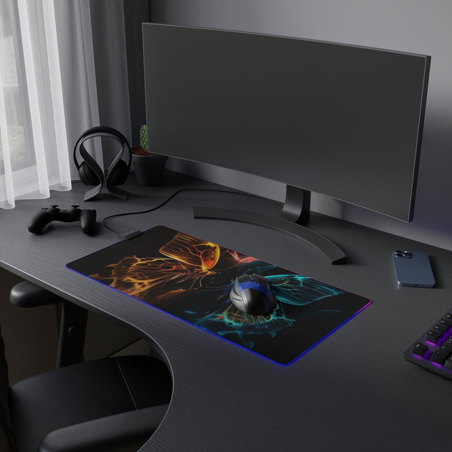 LED Gaming Mouse Pad Kiss Neon Butterfly 4