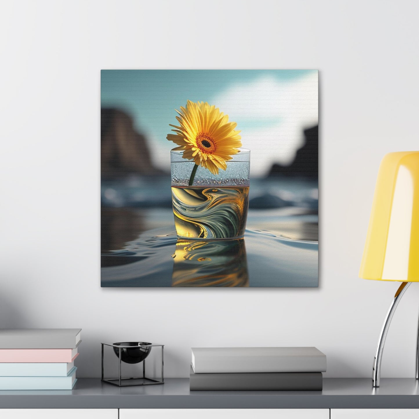 Canvas Gallery Wraps yello Gerbera glass 2