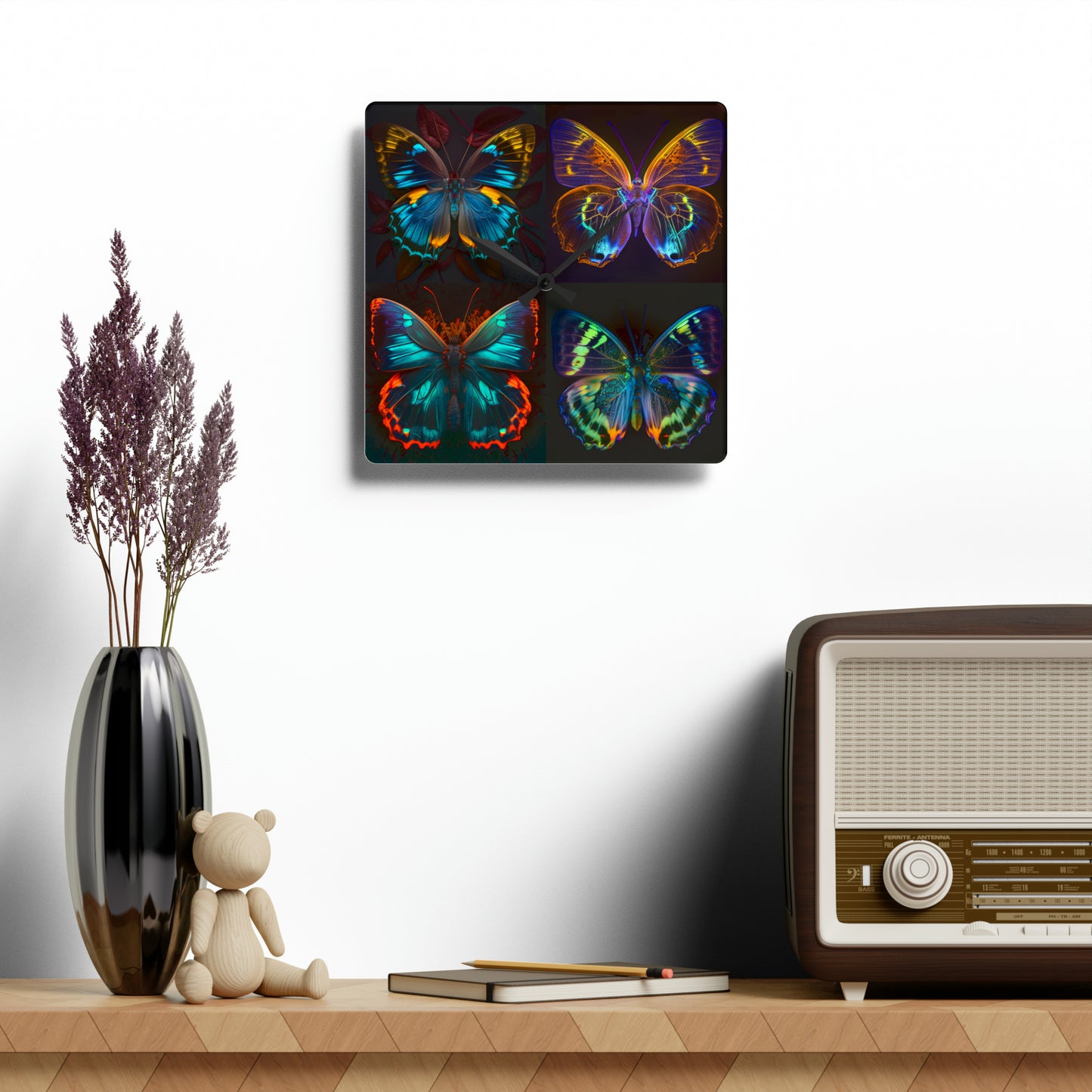 Acrylic Wall Clock Neon Butterfly Flair 5