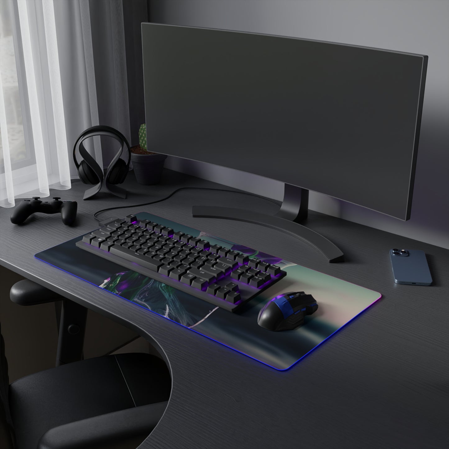 LED Gaming Mouse Pad Purple Sweet pea in a vase 3