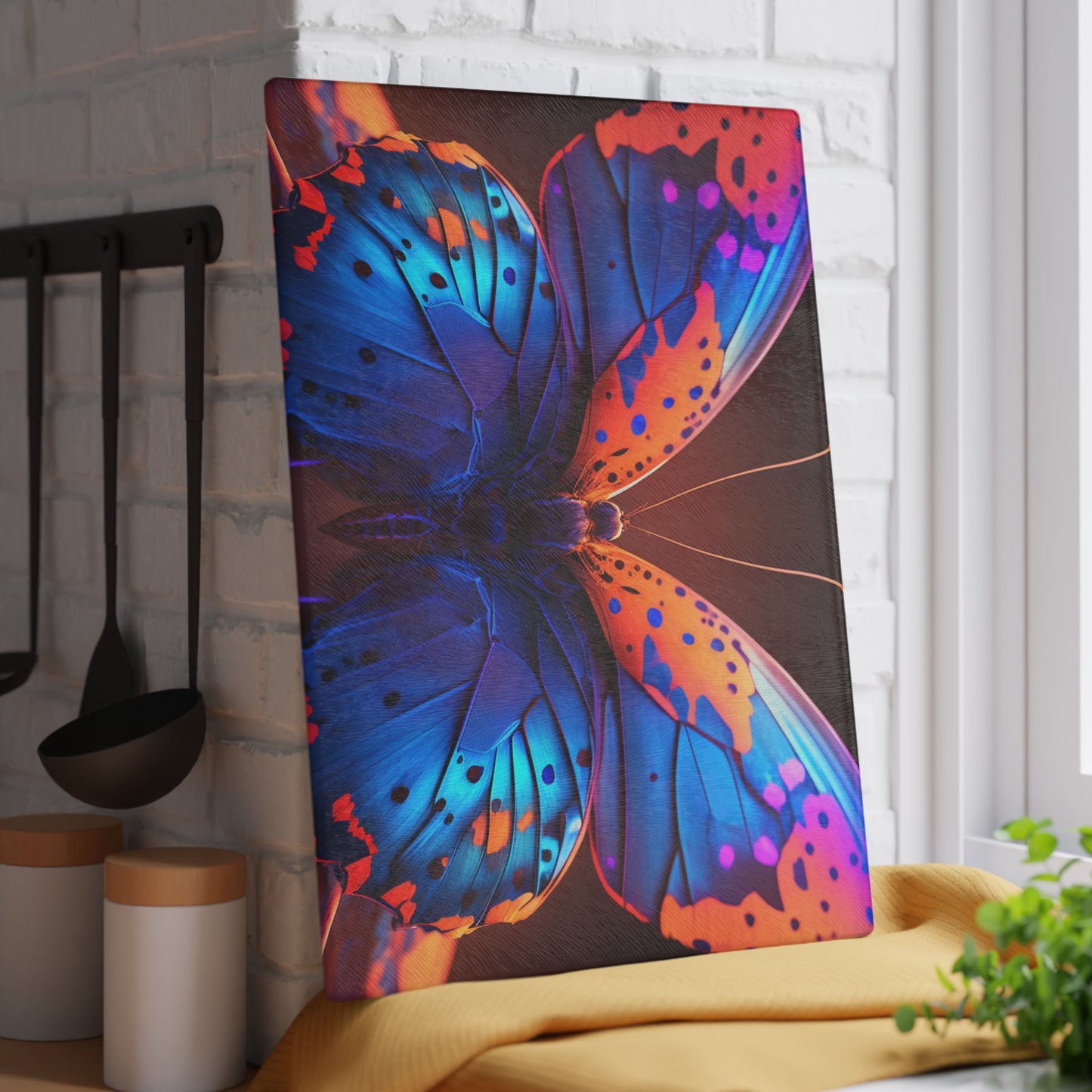 Glass Cutting Board Neon Butterfly Macro 3