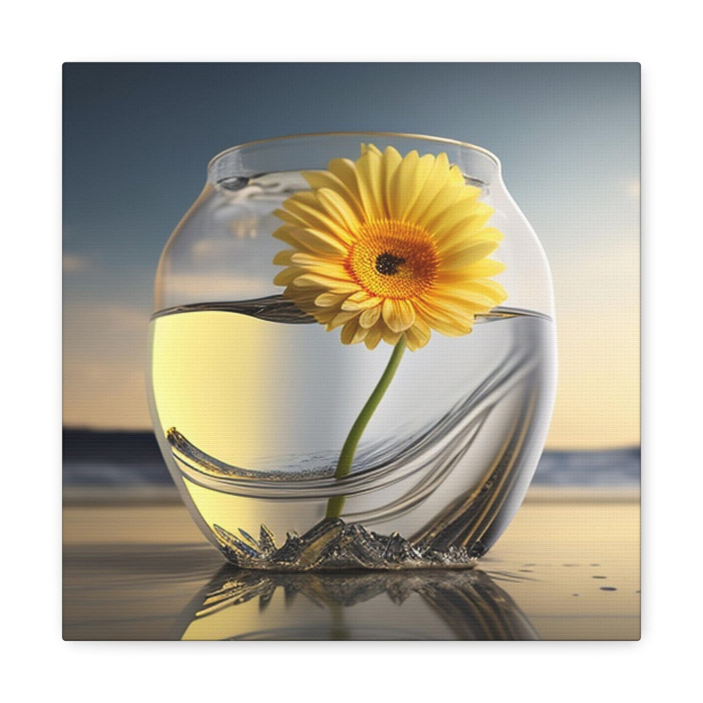 Canvas Gallery Wraps yello Gerbera glass 1