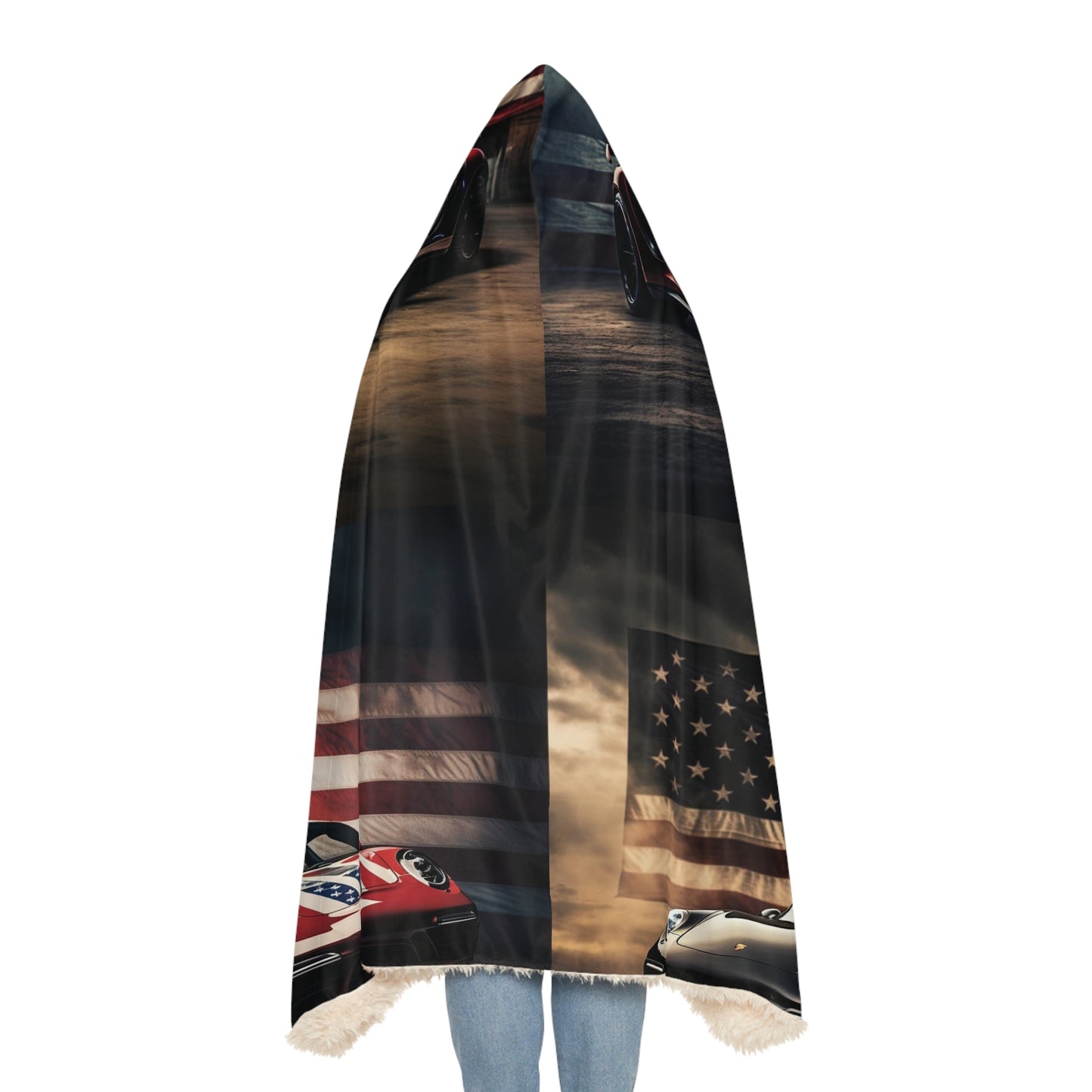 Snuggle Hooded Blanket American Flag Background Porsche 5