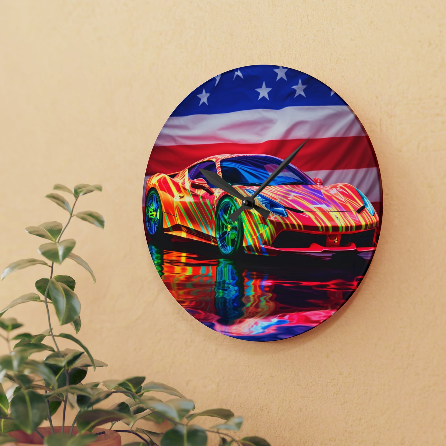 Acrylic Wall Clock Hyper Colorfull Ferrari 4