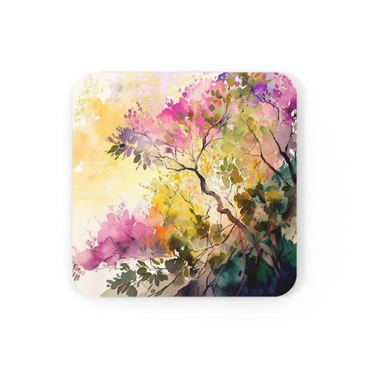 Corkwood Coaster Set Mother Nature Bright Spring Colors Realistic Watercolor 2