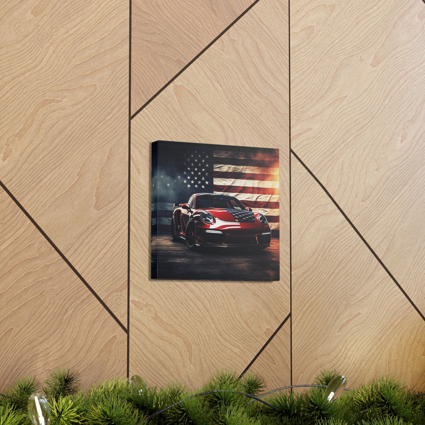 Canvas Gallery Wraps American Flag Background Porsche 2