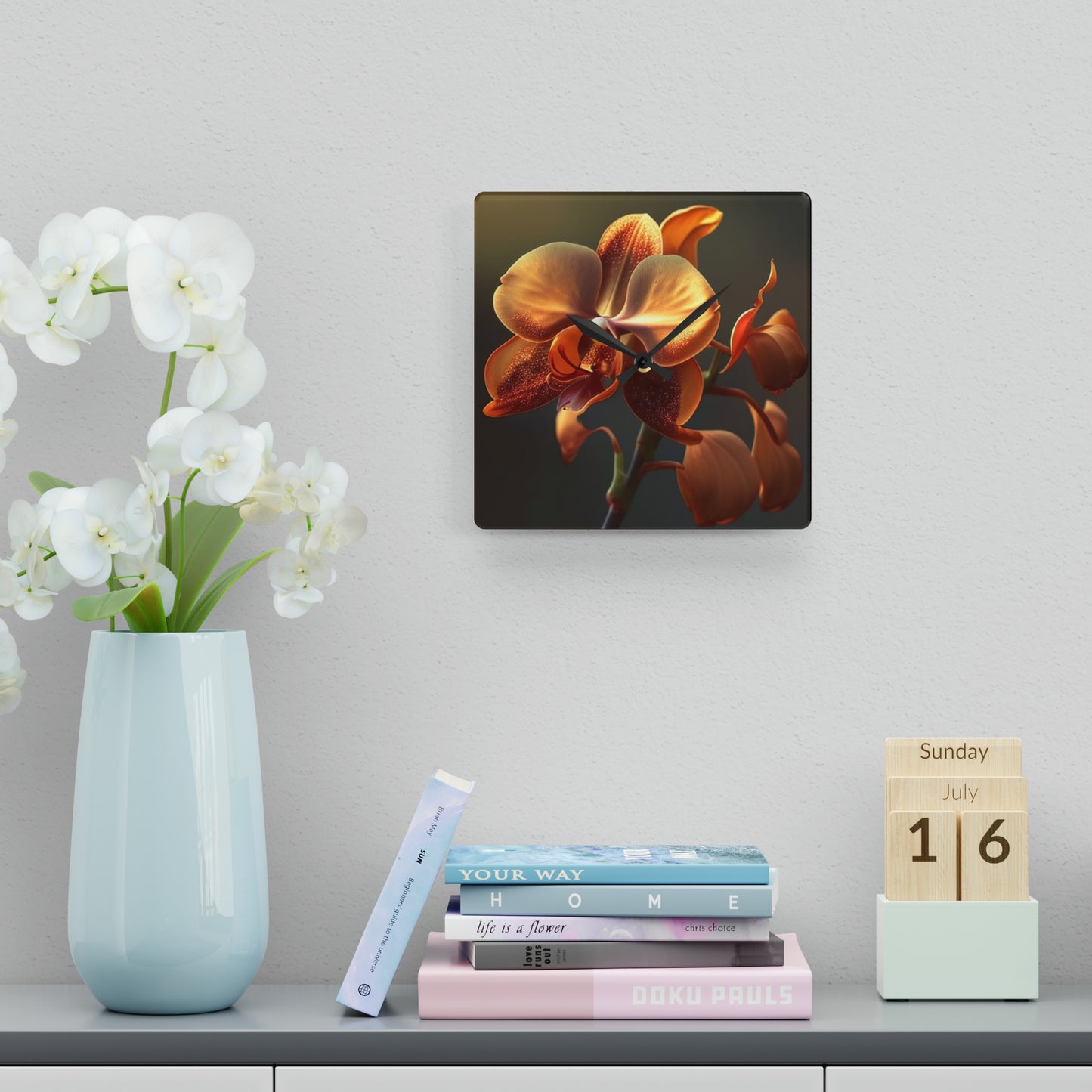 Acrylic Wall Clock Orange Orchid 1
