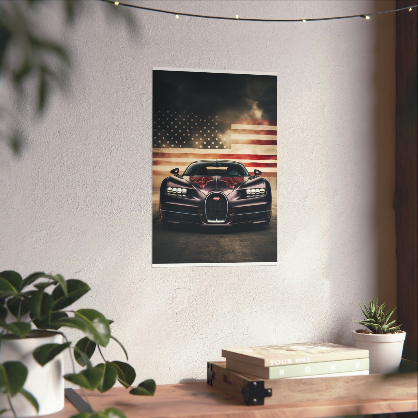 Premium Matte Vertical Posters American Flag Background Bugatti 2