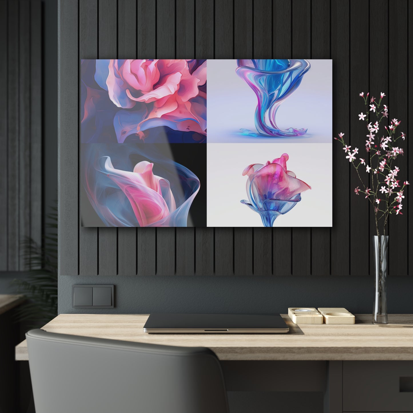 Acrylic Prints Pink & Blue Tulip Rose 5