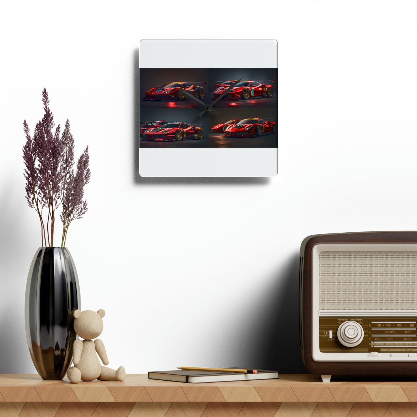 Acrylic Wall Clock Ferrari Red 5