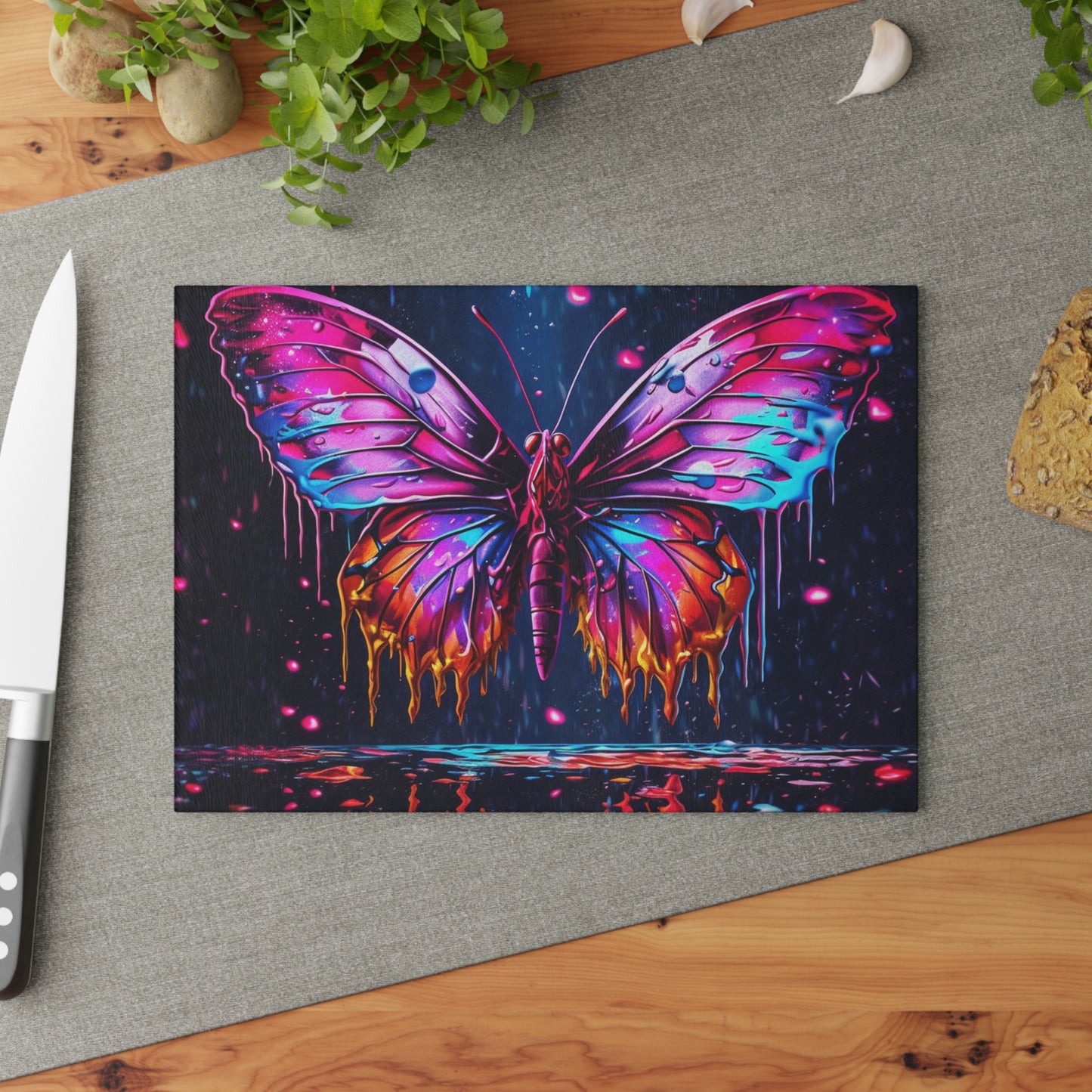 Glass Cutting Board Pink Butterfly Flair 2