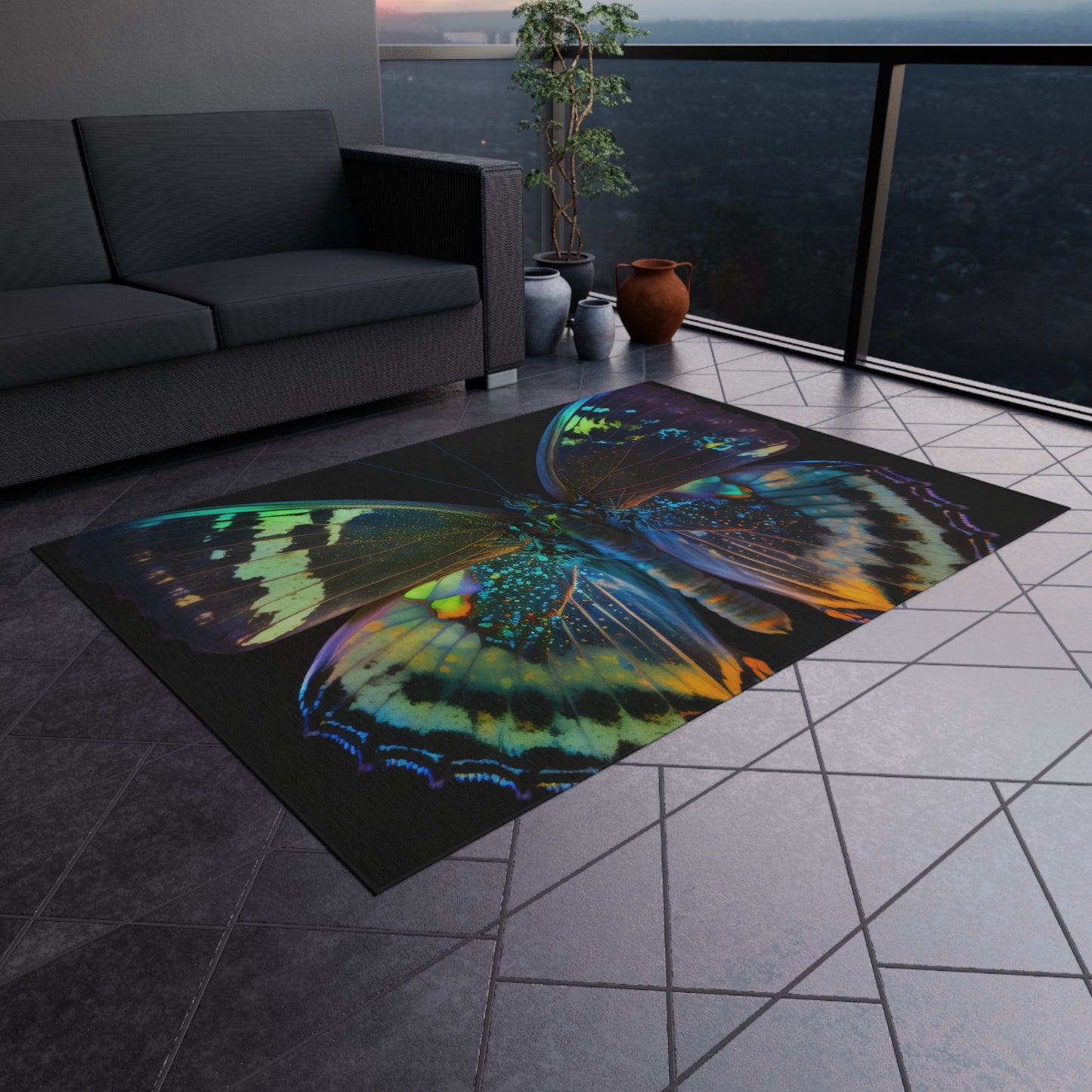 Outdoor Rug  Neon Butterfly Flair 4