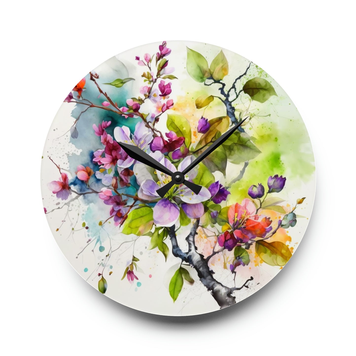 Acrylic Wall Clock Mother Nature Bright Spring Colors Realistic Watercolor 4