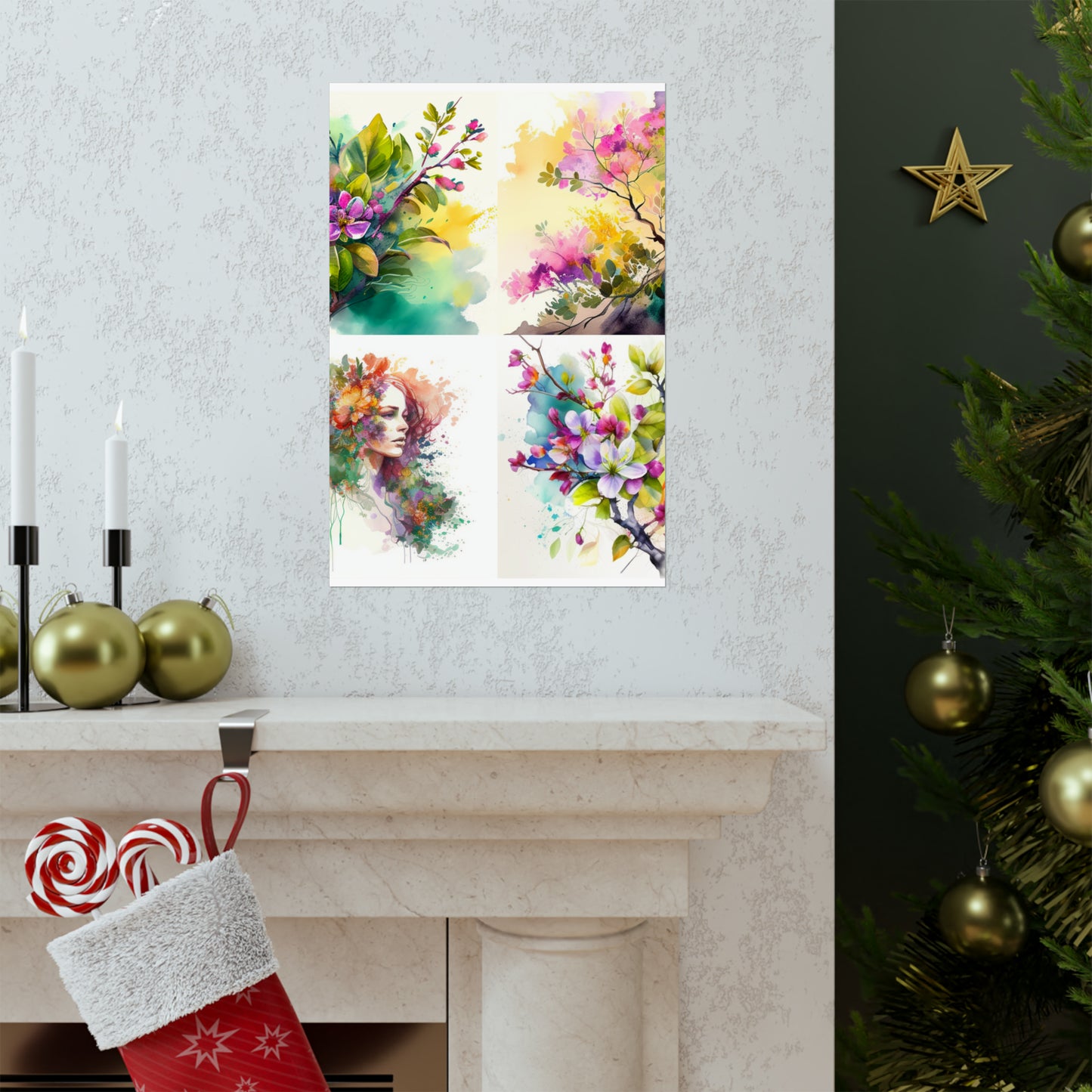 Premium Matte Vertical Posters Mother Nature Bright Spring Colors Realistic Watercolor 5