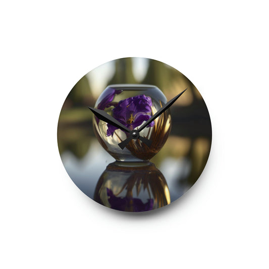 Acrylic Wall Clock Purple Iris in a vase 2