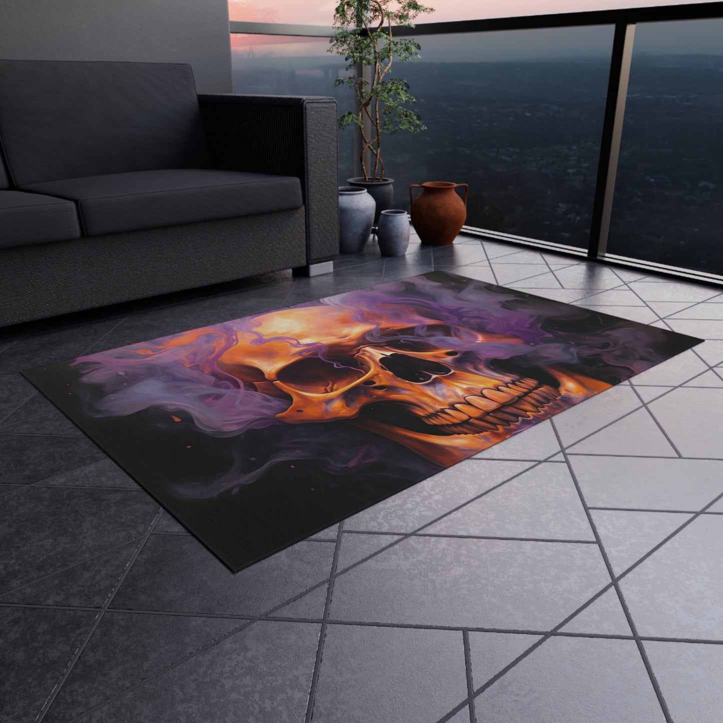 Outdoor Rug  Skull Flames 4