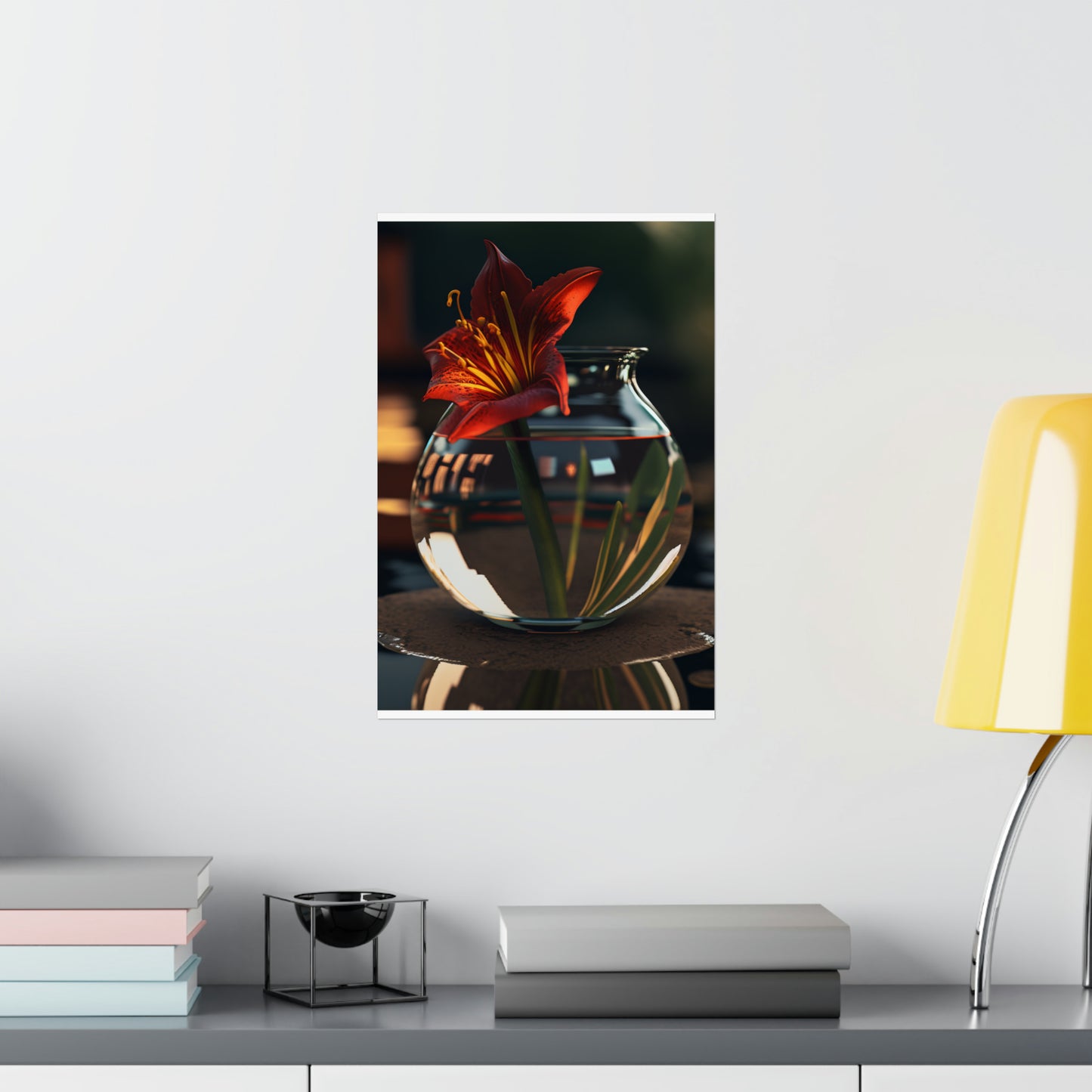 Premium Matte Vertical Posters Red Lily in a Glass vase 2