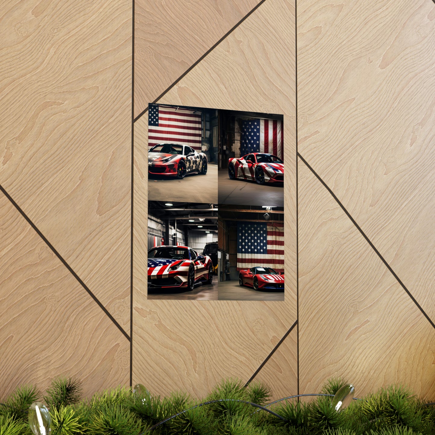 Premium Matte Vertical Posters American Flag Farrari 5