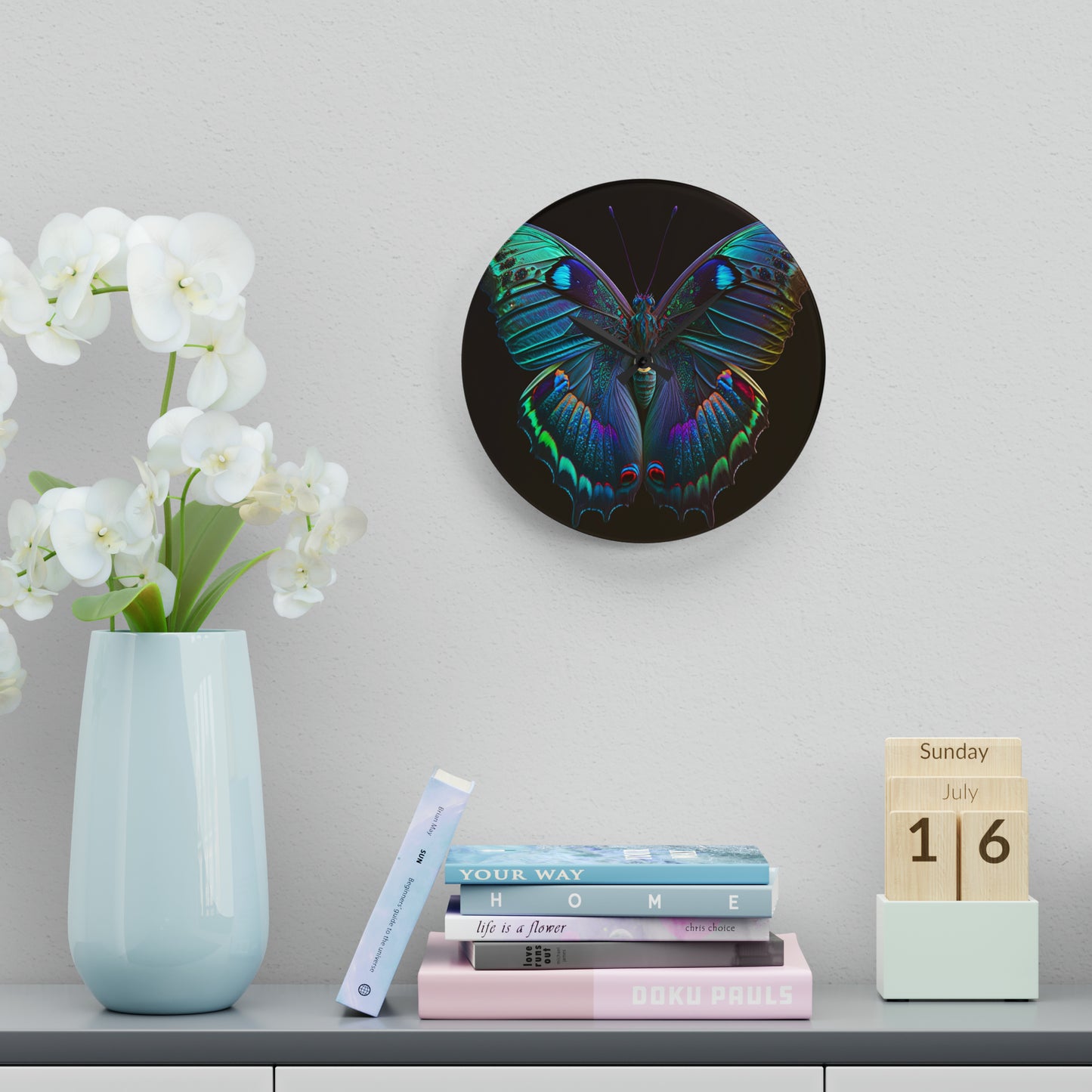 Acrylic Wall Clock Hue Neon Butterfly 4