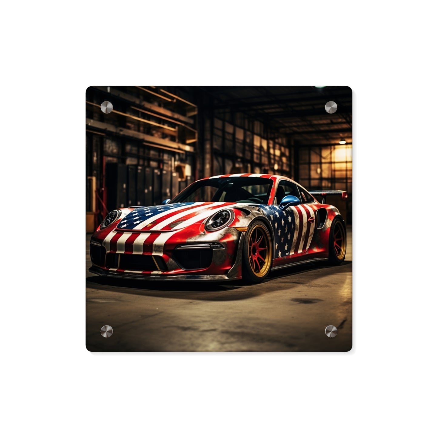 Acrylic Wall Art Panels American Flag Porsche 4