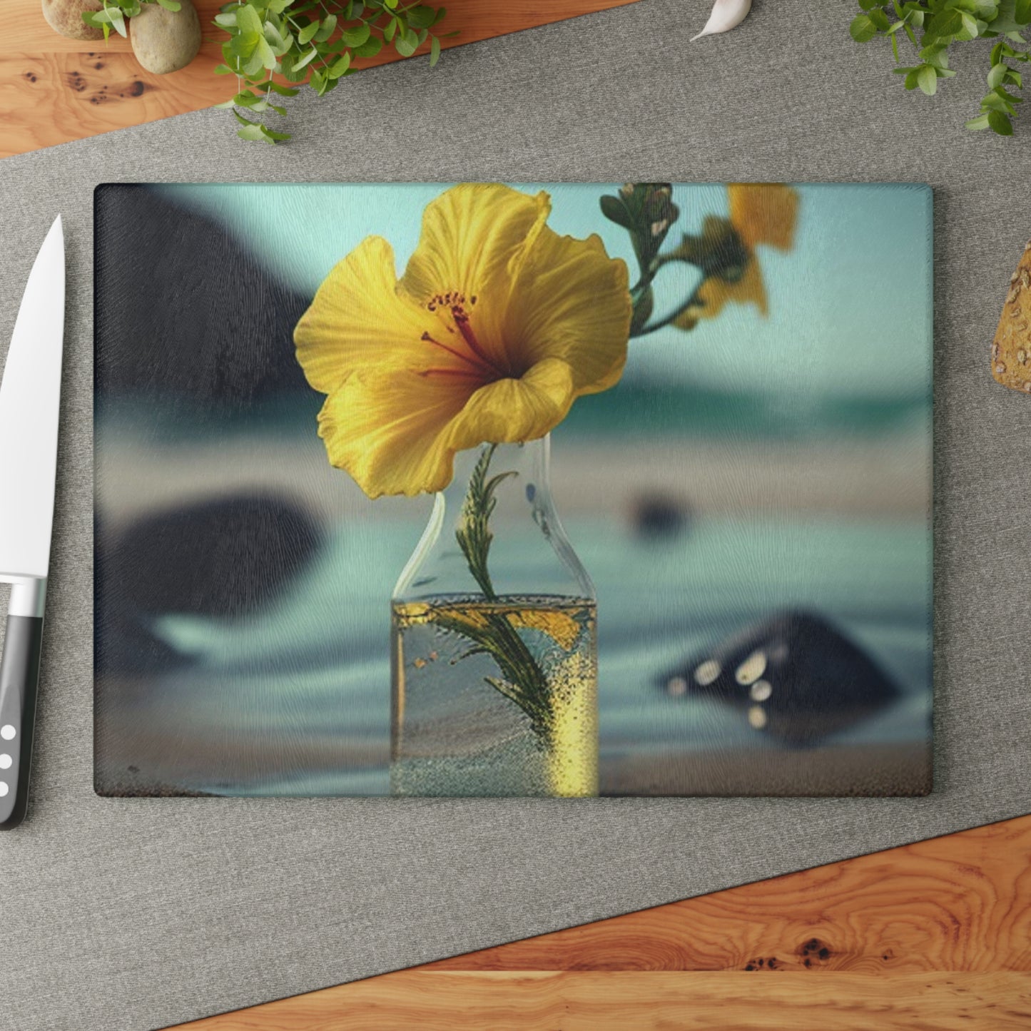 Glass Cutting Board Yellow Hibiscus glass 3