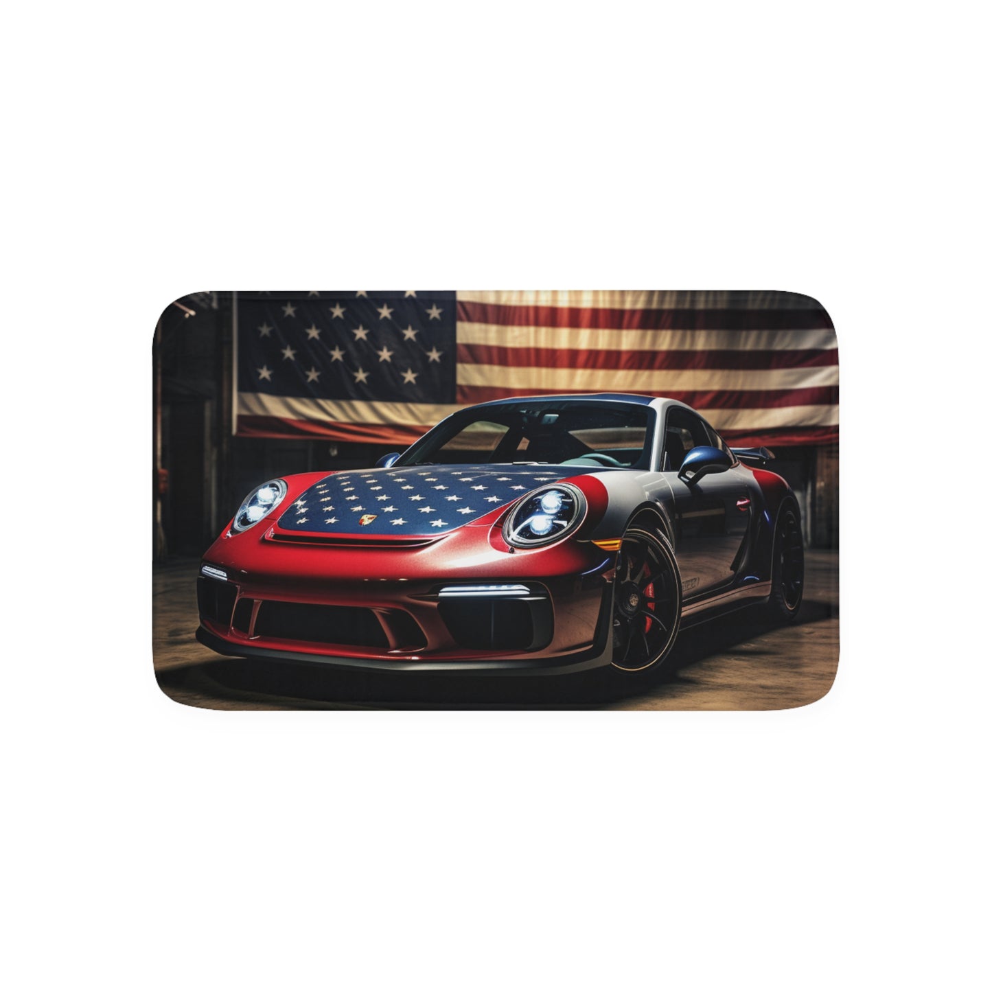 Memory Foam Bath Mat American Flag Background Porsche 1