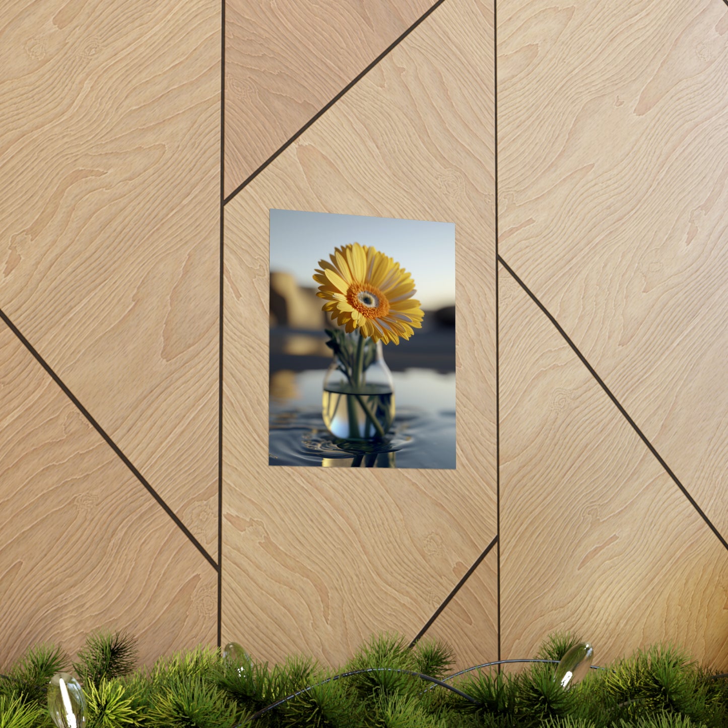 Premium Matte Vertical Posters yello Gerbera glass 4