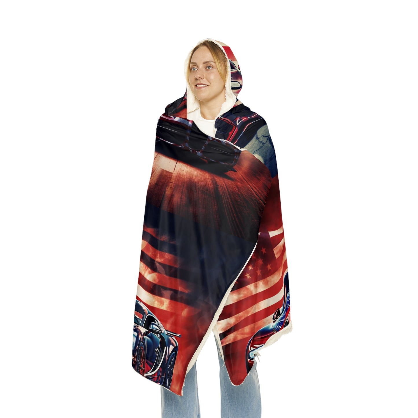 Snuggle Hooded Blanket Abstract American Flag Background Bugatti 5