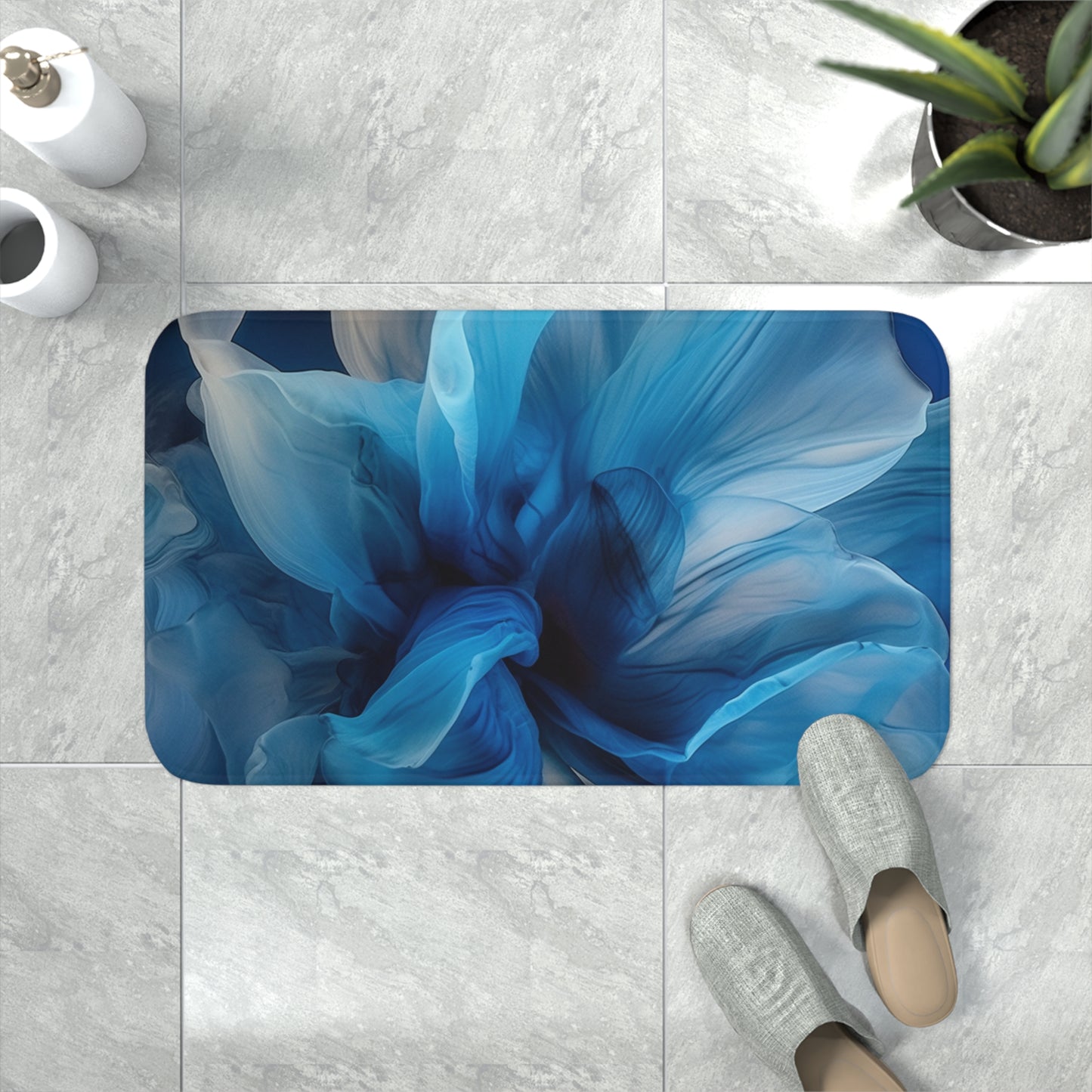Memory Foam Bath Mat Blue Tluip Abstract 2