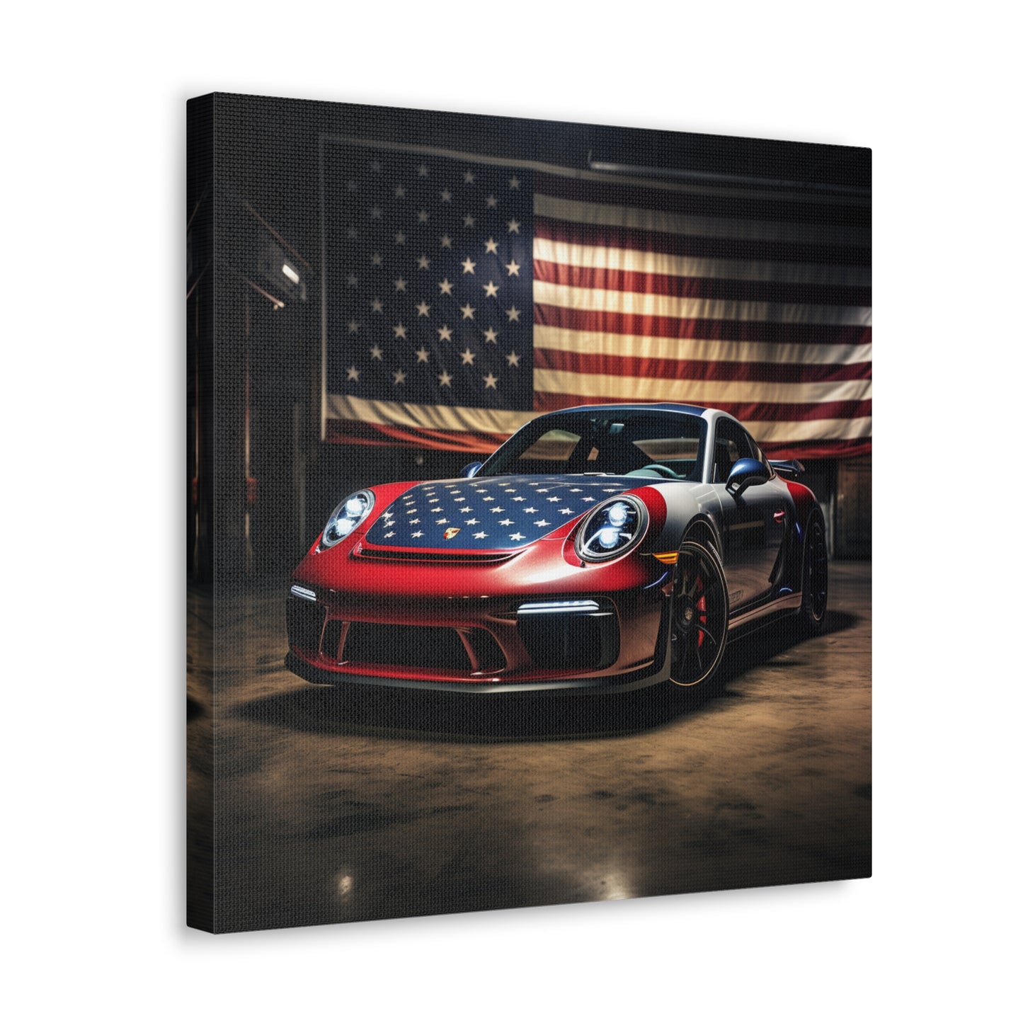 Canvas Gallery Wraps American Flag Background Porsche 1