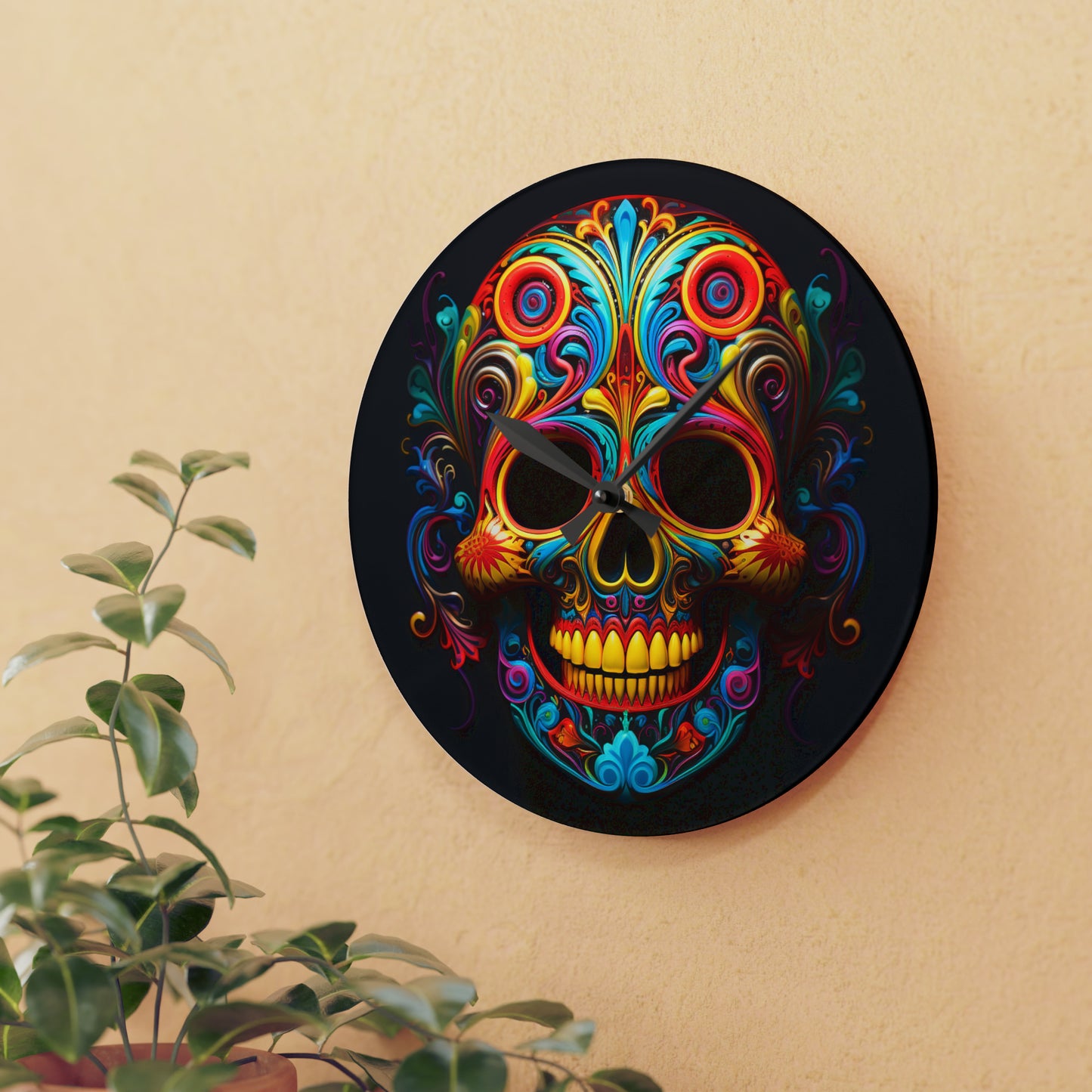 Acrylic Wall Clock Macro Skull Color 1