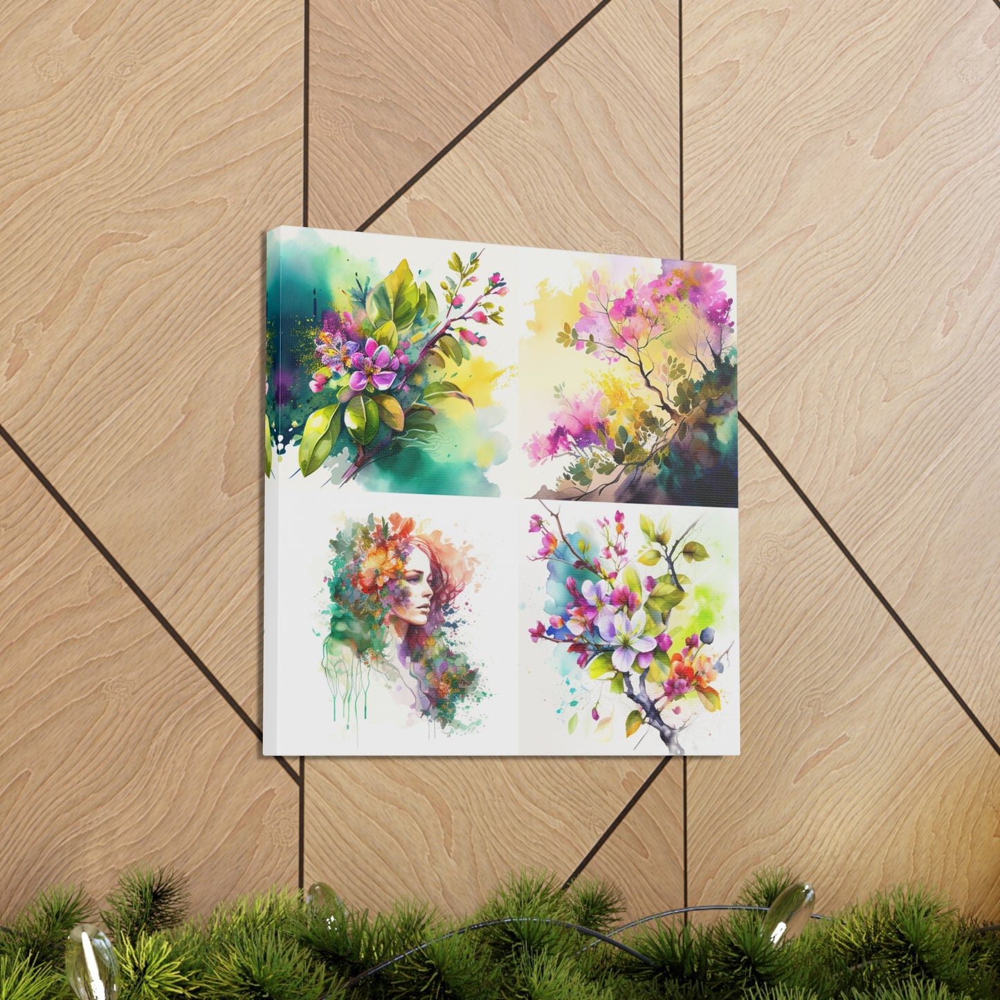 Canvas Gallery Wraps Mother Nature Bright Spring Colors Realistic Watercolor 5