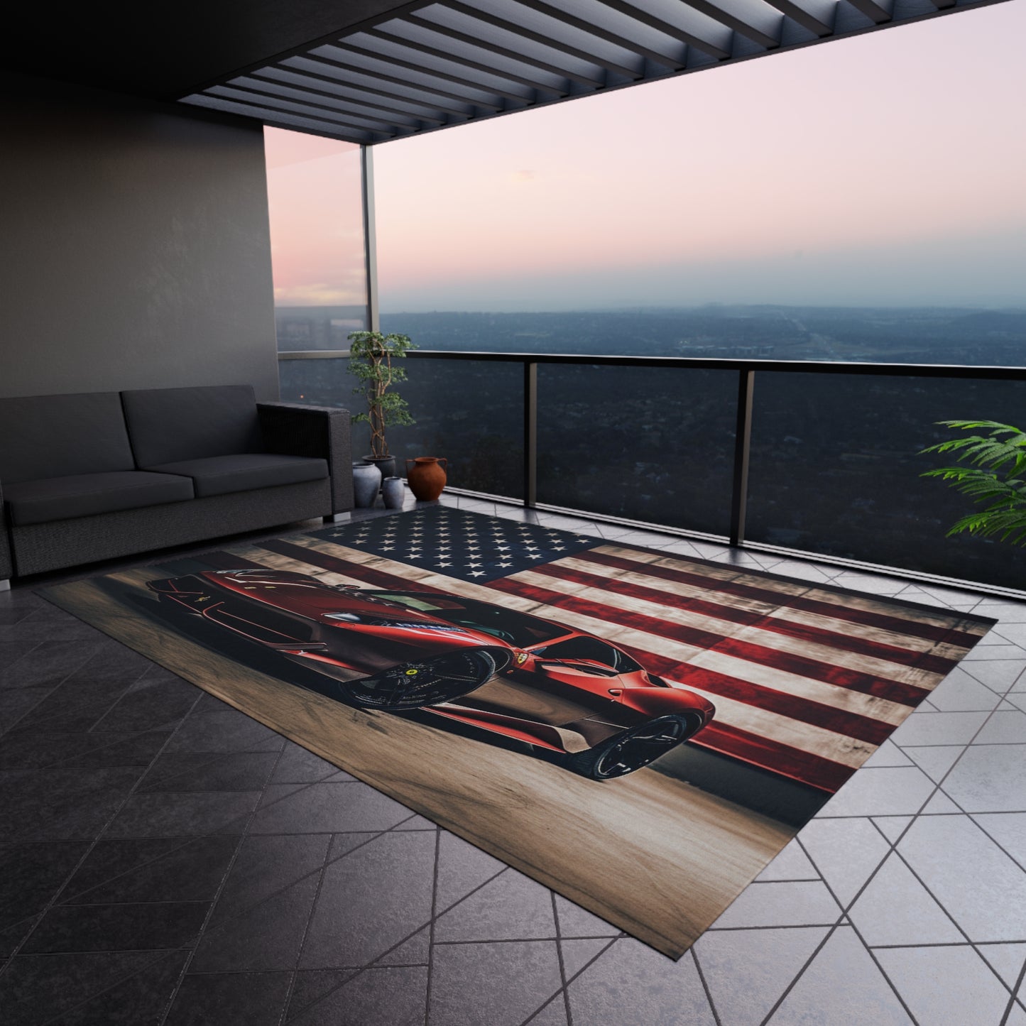 Outdoor Rug  American Flag Background Ferrari 4