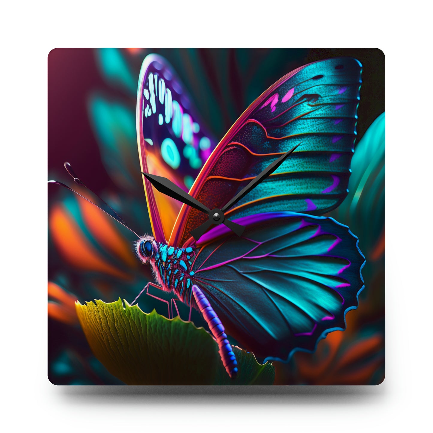 Acrylic Wall Clock Neon Butterfly Macro 1